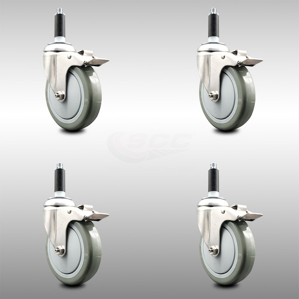 Service Caster 5 Inch 316SS Gray Poly Swivel 3/4 Inch Expanding Stem Caster Set Lock Brake SCC-SS316TTLEX20S514-PPUB-34-4 - main